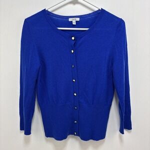 VTG Cache Y2K Blue‎ Wool Cashmere Lightweight Cardigan Sweater Size M Preppy